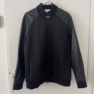 Calibrate Leather Bomber Mixed Media Black Varsity Jacket Men's Large